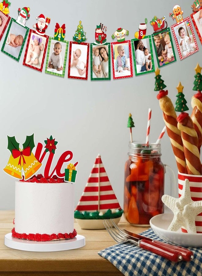 ايباك لافتة صور لتزيين عيد الميلاد الأول من إيباخ، مناسبة للأطفال من حديثي الولادة حتى عمر 12 شهرًا، تتضمن لافتة واحدة وزينة للكيك، بتصميم بابا نويل ورجل الثلج وخبز الزنجبيل، مثالية للأطفال الصغار. زينة عيد ميلاد "ما أجمل أن تكون في عامك الأول!" - Image 4